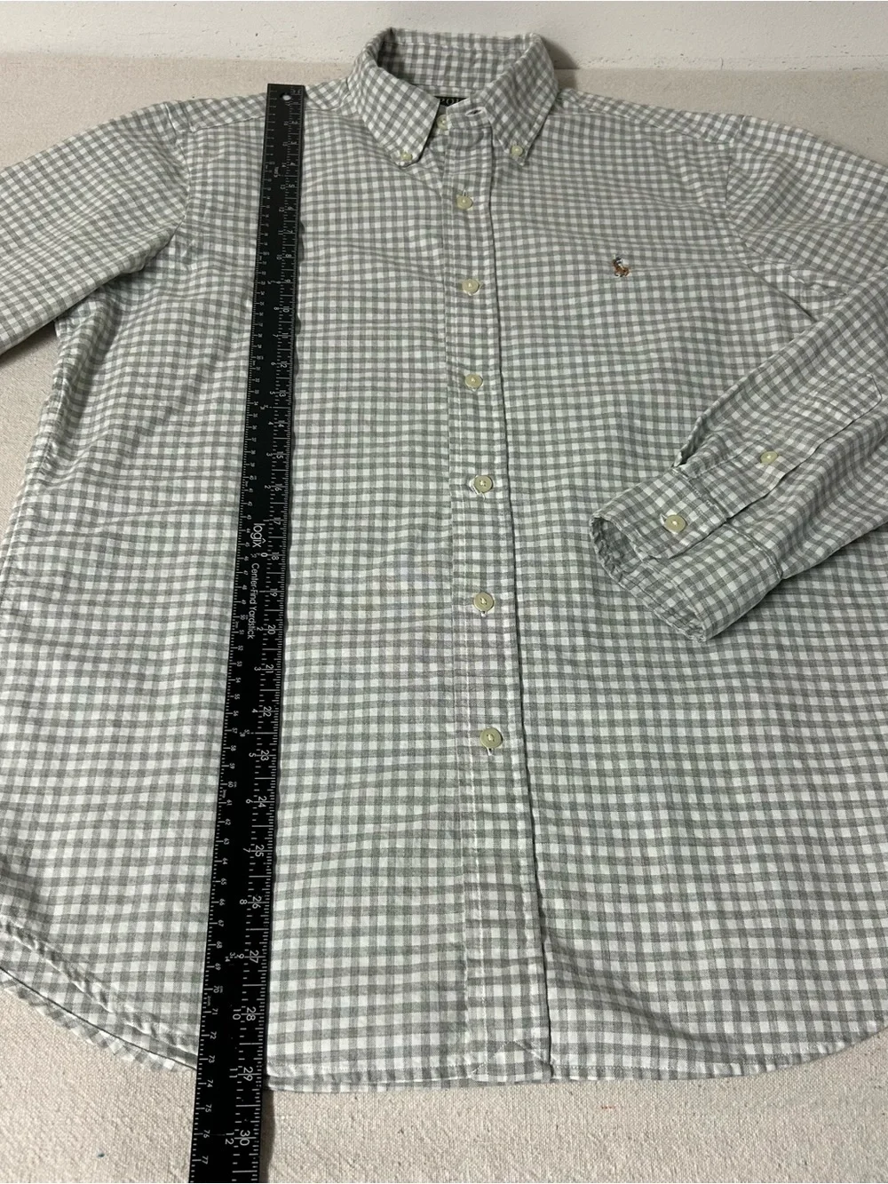 Polo Ralph Lauren Shirt Men’s M Gray White Check Long Sleeve Button Up Oxford
